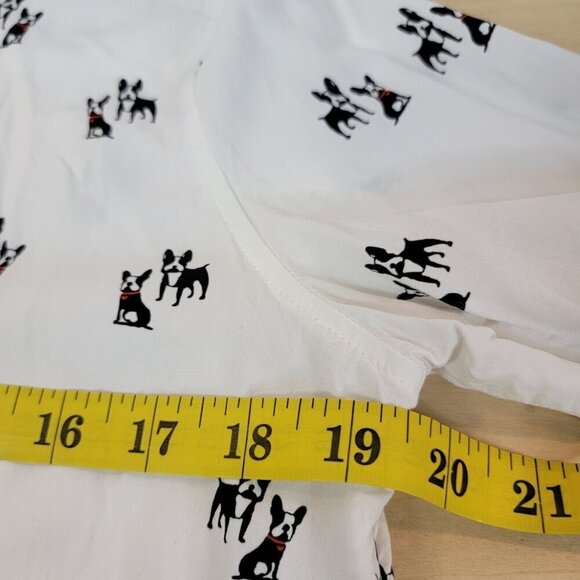 Adorable French Bulldog Print Blouse - Button Front - Size S - Picture 9 of 10